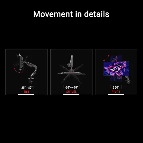 Miniatura 9 de ASUS ROG Ergo Monitor Arm (AAS01) - Montaje de monitor con gestión de cables, ergonómico, pivote, giro, altura totalmente ajustable, configuración