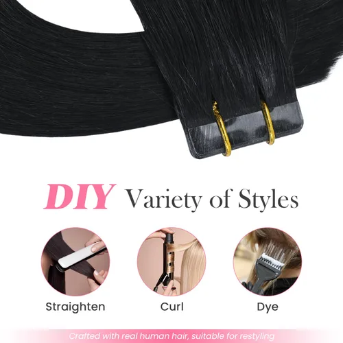 Miniatura 8 de Extensiones de cabello humano real color negro azabache, extensiones de cabello humano 100% Remy, sedosas y lacias, para mujeres, 20 unidades por