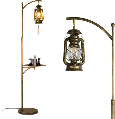 beaysyty Lámparas de Pie Ajustables Estilo Granja con Bandeja Farol Lámpara Alta de Pie para Dormitorio Decoración del Hogar para Oficina Café Den