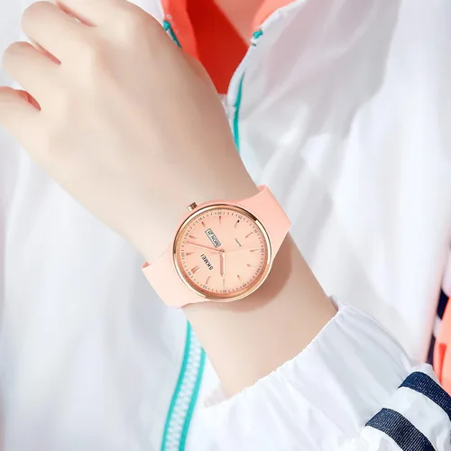 Miniatura 4 de PASOY Reloj de moda simple para mujer, de silicona oro rosa, esfera grande, deportes al aire libre para mujer, reloj analógico de mujer
