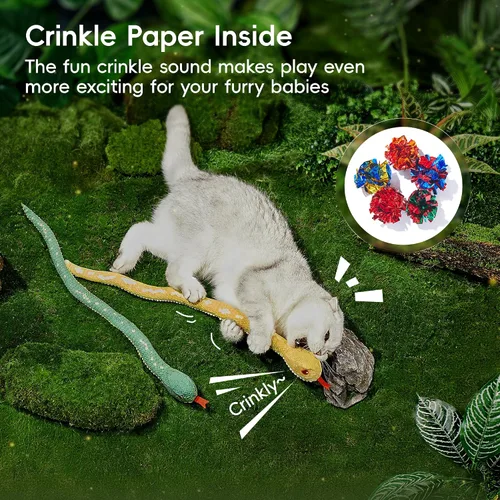 Miniatura 4 de Potaroma Juguetes para gatos serpiente realista con sonido crujiente de nébeda, 2 piezas para Halloween, tela de malla para limpieza de dientes