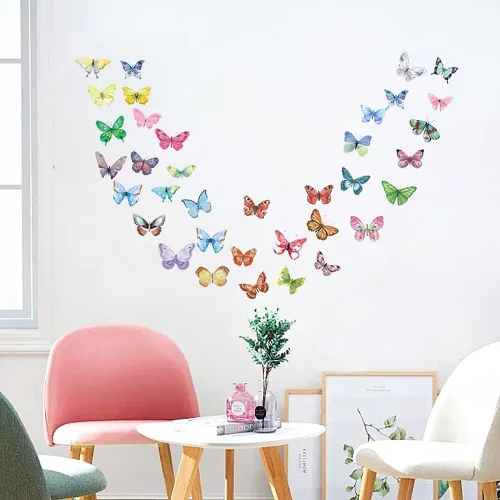 Miniatura 5 de AOWDIAO Calcomanías de pared con diseño de mariposa de acuarela para decoración de dormitorio de niñas, habitación de guardería