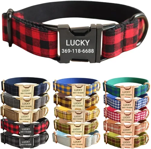 Miniatura 11 de PETDURO Collar de Perro a Cuadros Personalizado Verde Manzana - Nombre y Número de Teléfono Grabados en Hebilla de Metal Oro Rosa - Personalizado