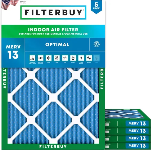 Filterbuy Filtro de aire de 8 x 14 x 1 pulgadas MERV 13 de defensa óptima (paquete de 5), filtros de aire de repuesto plisados HVAC para calderas de