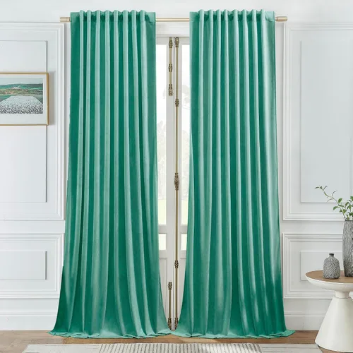 Timeper Cortinas de terciopelo con pliegues en la parte posterior en color aqua con pestaña, 52 pulgadas de ancho x 96 pulgadas de largo, 2 paneles,