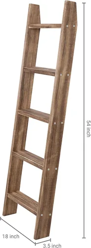 Miniatura 5 de MyGift - Estante decorativo de madera natural rústica quemada para apoyarse en la pared, con 4 pies de altura y escalera de manta con 5 peldaños