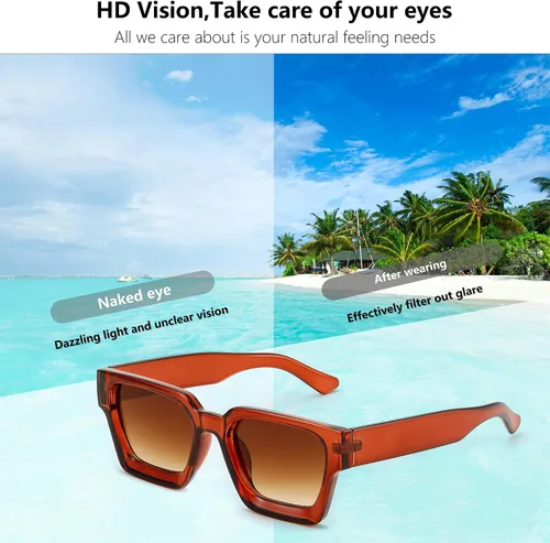 Miniatura 130 de FEISEDY Gafas de sol cuadradas retro de los años 90 para mujeres y hombres, gafas de sol rectangulares gruesas de moda con protección UV400 B2385
