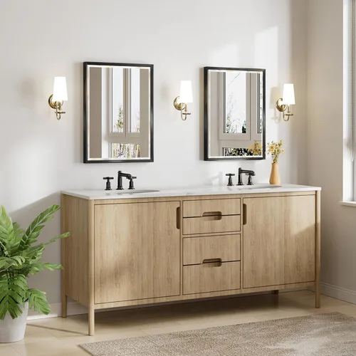 Miniatura 7 de Espejo para baño con marco negro de 22x30 pulgadas, espejo de tocador rectangular biselado negro, espejo de metal negro mate antióxido para pared