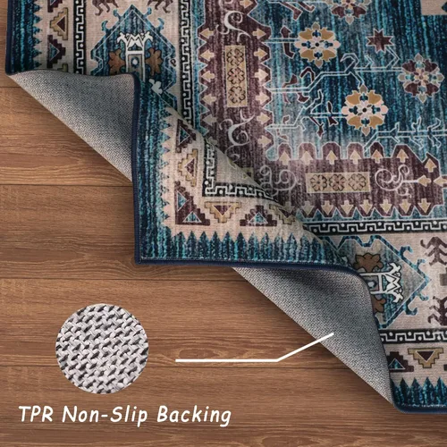 Miniatura 5 de vivorug Alfombra de pasillo azul de 2 x 10 pulgadas, lavable a máquina, con parte trasera antideslizante, ideal para cocina, pasillo, entrada, Azul