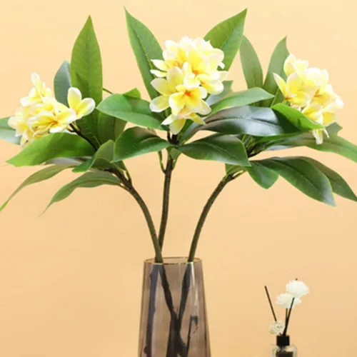 Miniatura 2 de OUKEYI Flores artificiales Frangipani de 35.5 pulgadas, realistas al tacto, flores artificiales de plumeria para el hogar, fiesta, boda, ramo