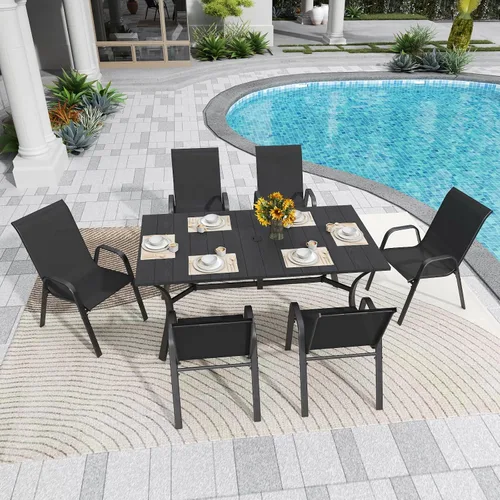Miniatura 4 de Sillas de patio, sillas de comedor apilables para todo tipo de clima, tela de textileno y marco de metal, juego de sillas para exteriores para patio