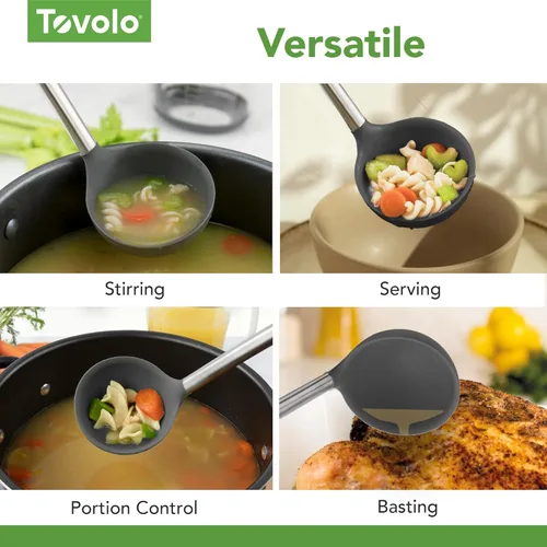 Miniatura 5 de Tovolo Cucharón de silicona con mango de acero inoxidable para cocinar conservas, servir sopa, ponche de sopa, salsa de guiso, cuchara grande