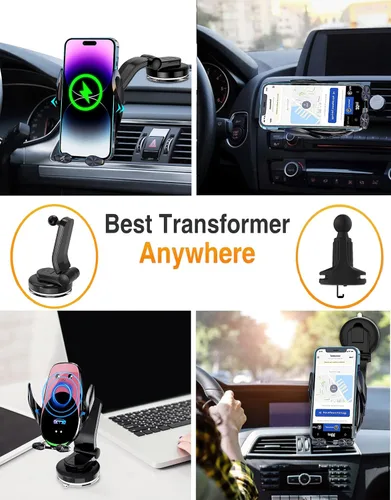 Miniatura 7 de Soporte inalámbrico para cargador de automóvil, carga rápida, sujeción automática de 15 W, soporte inteligente de inducción de control dual