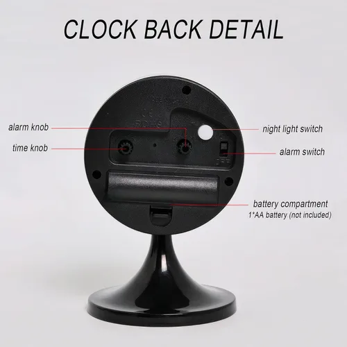 Miniatura 4 de Reloj analógico lindo retro reloj de escritorio luz nocturna silenciosa mesa de metal despertador sin tictac pequeño funciona con pilas para mesita