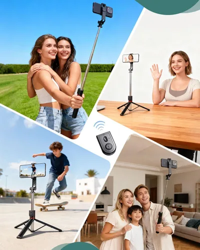 Miniatura 7 de Trípode de teléfono de 71 pulgadas para iPhone y teléfono Android, soporte de trípode para teléfono celular con control remoto inalámbrico