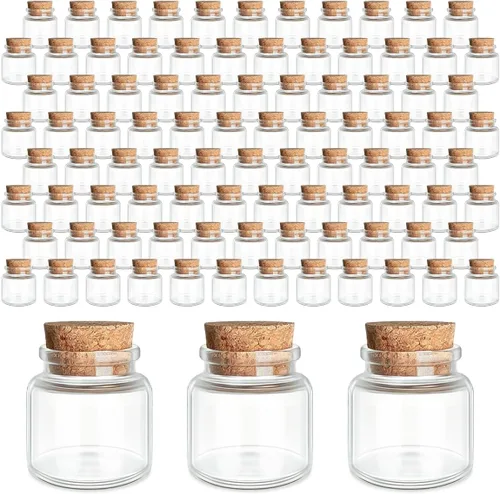 JIUYUE 96 botellas pequeñas de vidrio de 0.3 fl oz con corcho, botellas de almacenamiento de aceite esencial (0.35 oz-1.18 x 1.18 pulgadas)