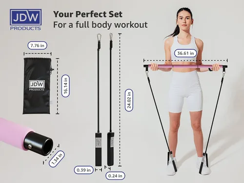 Miniatura 2 de Kit de barra de pilates 2 bandas estándar y 2 fuertes para entrenamiento de cuerpo completo Bolsa de almacenamiento incluida Equipo de fitness