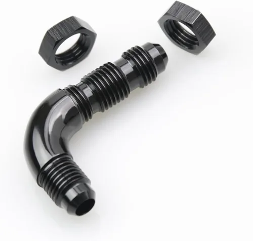 Miniatura 7 de 90 grados -4 AN a -4AN de una pieza de flujo completo macho Flare Bulkhead Unión de combustible con tuerca de mamparo AN4 Aluminio Negro