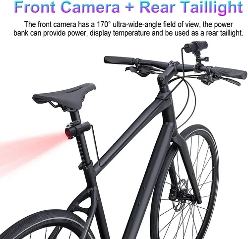 Miniatura 7 de VSYSTO Cámara de bicicleta, WiFi 2K con pantalla de temperatura, luz trasera, visión nocturna gran angular de 170°, lente SONYIMX335, impermeable