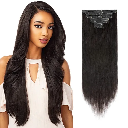 10 –22 pulgadas doble trama extensiones de cabello 100% humano clip en de trama Grado 7 a calidad Grueso Largo Suave Sedoso recta 8pcs 18 Clips para