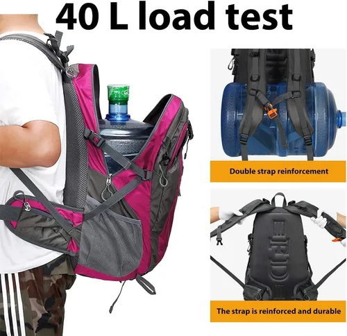 Miniatura 2 de Fengdong Mochila de viaje impermeable y ligera para senderismo, acampadas, de 40 L, para hombres y mujeres A7-rojo
