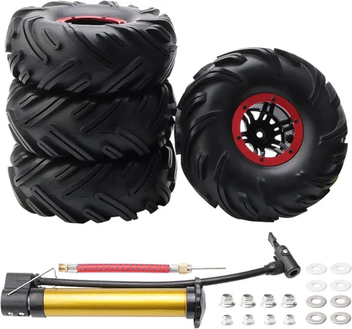 4 unidades RC 2.2 pulgadas Neumáticos inflables OD 5.512 in Mud Badland Tractor Tread Neumáticos y llantas de 0.472 in Tuercas de bloqueo para 1:10