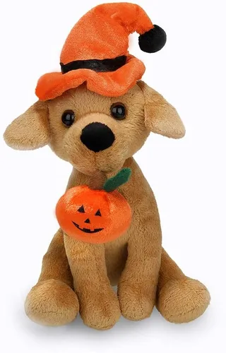 Plushland Halloween Pawpals - Juguete de peluche de 8 pulgadas para cachorro, con sombrero y linterna Jack O Lantern de Halloween, calabaza para