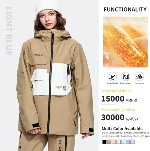 Miniatura 2 de HIGH EXPERIENCE Chaqueta de esquí para snowboard, nieve, invierno, impermeable, aislada, resistente al viento, chaqueta cálida con capucha