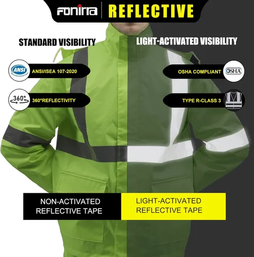 Miniatura 6 de FONIRRA Hi Vis - Traje impermeable de seguridad para hombre, impermeable, amarillo, reflectante, clase 3, chaqueta de lluvia (L/XL)