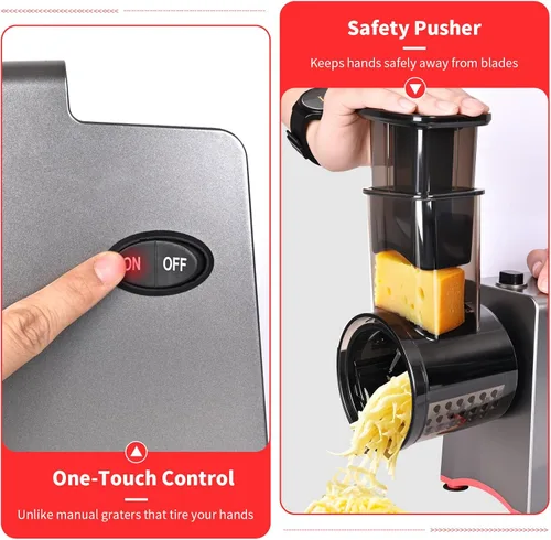Miniatura 5 de Rallador Eléctrico de Queso, Rallador de Queso Eléctrico 7 en 1 para Queso en Bloque, Rebanadora Eléctrica de 250W, Rallador Eléctrico Automático