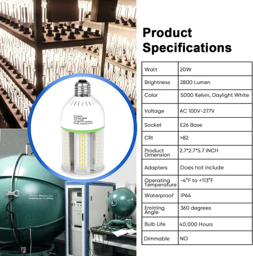 Miniatura 2 de Bombilla LED E26, Bombilla LED de Maíz de 20W, Bombilla Equivalente a 200W, Bombilla de Maíz de 2800 Lúmenes, Bombillas LED de Luz Blanca de Día