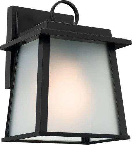 Kichler Norward - Lámpara de pared para exteriores, 1 aplique de pared moderno exterior para garaje o entrada con vidrio satinado grabado en negro,