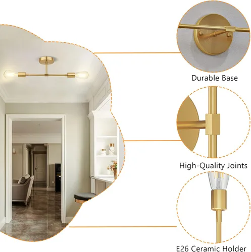 Miniatura 4 de FadimiKoo Apliques de Pared Dorados de 2 Luces para Baño, Luz de Tocador Moderna Sobre Espejo, Lámpara de Pared Interior Montada de Latón Cepillado