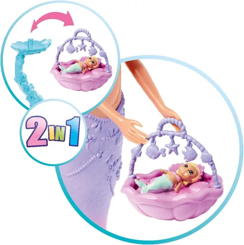 Miniatura 6 de Simba 105733524 Steffi Love Mermaid Family, Muñeca como sirena embarazada con Kevin como Merman, con cama de bebé, 11.4 in de vestir, muñecas