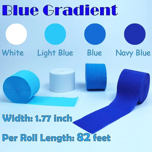 Miniatura 2 de Serpentinas de papel crepé azul, 8 rollos de 656 pies, decoraciones de papel crepé para fiesta de cumpleaños, baby shower o reunión (degradado azul)
