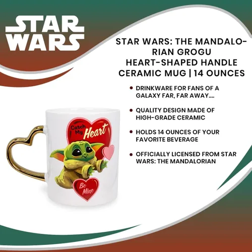 Miniatura 7 de STAR WARS: The Mandalorian Grogu Catch My Heart - Taza de cerámica de 14 onzas Taza de café grande sin BPA para expreso, cafeína, bebidas