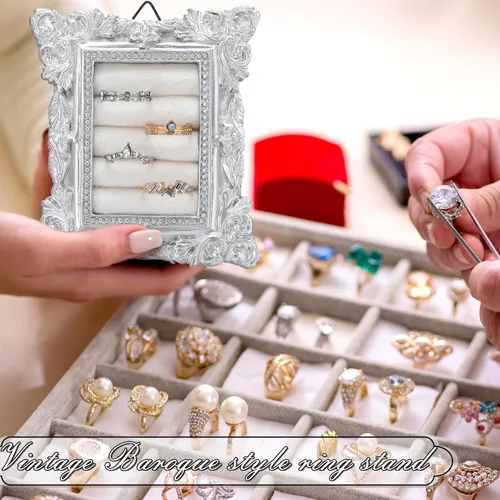 Miniatura 4 de Liliaafar Soporte de anillo vintage rectangular plateado soporte de exhibición para aretes, bandeja de exhibición de aretes, aniversario
