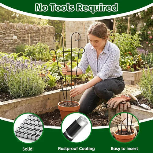Miniatura 2 de Thealyn Paquete de 4 enrejados de 32 pulgadas para plantas en maceta, enrejado de jardín de metal para plantas trepadoras, soporte decorativo de vid
