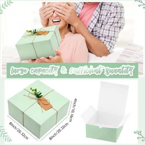Miniatura 3 de Crtiin Juego de 8 cajas de regalo de 8 x 8 x 4 pulgadas, papel verde, propuesta de dama de honor, caja de regalo con tapas para regalos, bodas