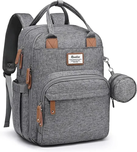 RUVALINO Mochila para pañales - Bolsa de pañales de viaje multifunción para bebé con cambiador, soportes aislados para botellas y estuche para Gris