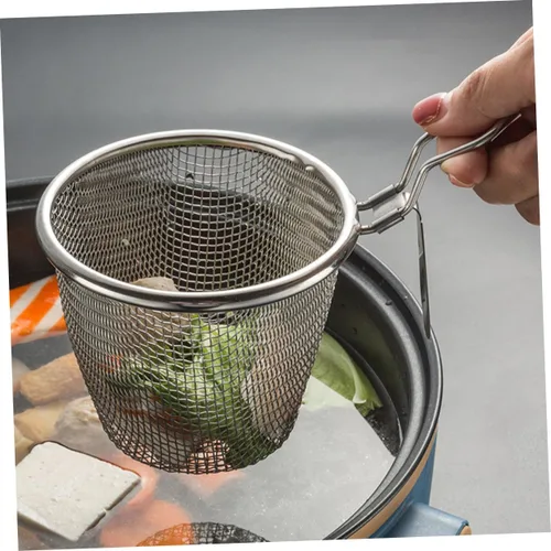 Miniatura 5 de Colador de acero inoxidable para freír, aceite de araña, colador de pasta ranurada, malla para pasta, cesta de cocina, fideos calientes, 2 uds