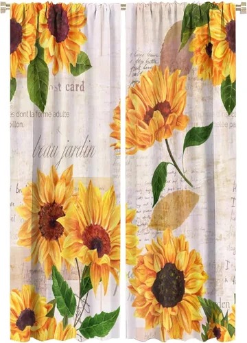Miniatura 66 de Cortinas opacas con diseño de girasoles para ventana, puesta de sol sobre girasol, para dormitorio, sala de estar, cocina, decoración del hogar, 42