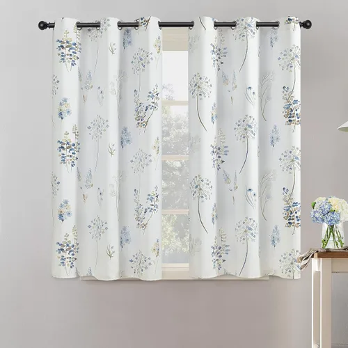 XTMYI Cortinas rústicas de campo para cocina, juego de cortinas cortas de ventana de baño floral vintage retro, 45 pulgadas de largo, azul marino y