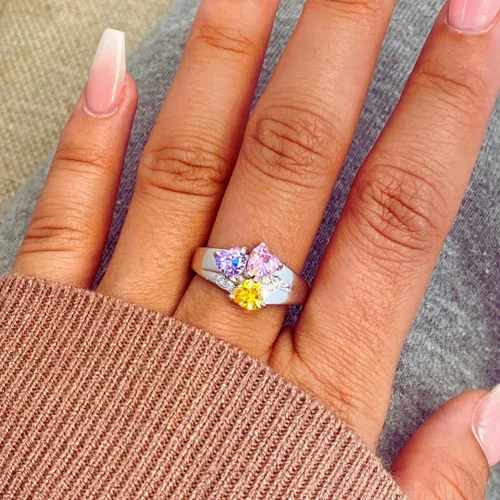 Miniatura 2 de La madre de los anillos con piedras de la fortuna, elija 3 piedras de la fortuna, 3 nombres y 1grabado personalizado