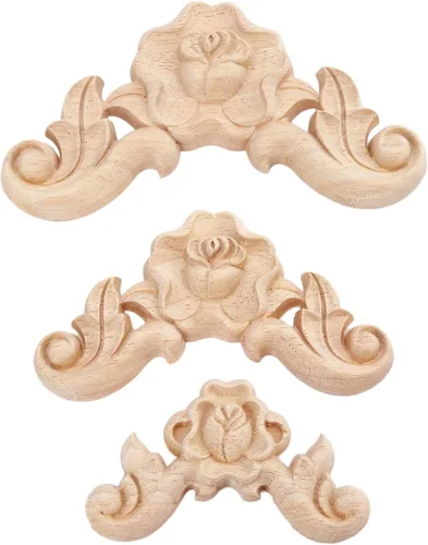 Miniatura 7 de MUXSAM Paquete de 4 calcomanías de rosas talladas de madera, sin pintar, para gabinete, cajón, pared, cabecero, espejo, banco, armario, etc.