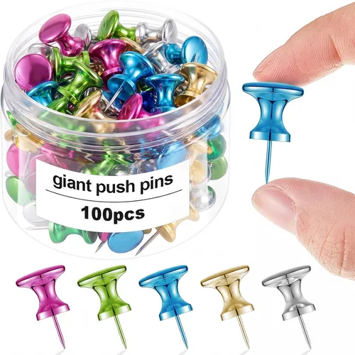 Miniatura 10 de Outus 100 piezas chinchetas gigantes tachuelas grandes con cabezas de plástico de 1 pulgada chinchetas jumbo para tablero de corcho mapas pósteres