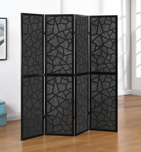 Miniatura 2 de Roundhill Furniture Aurra - Divisor de habitación de madera de 4 paneles, pantalla de división portátil plegable, pantalla negra con marco negro