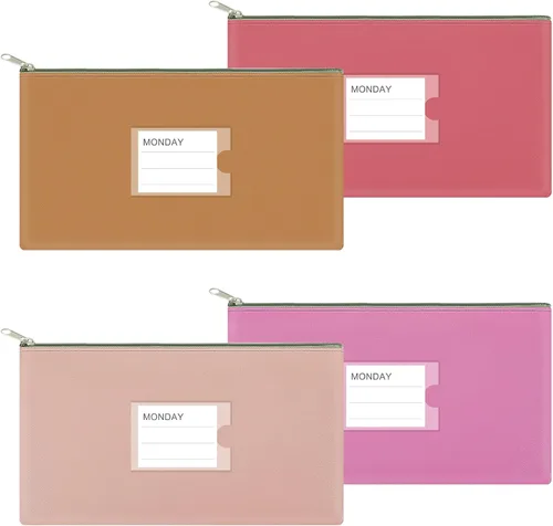 Miniatura 17 de Paquete de 4 bolsas de dinero para depósitos bancarios, cartera de cuero sintético resistente con cremallera con ventana transparente, bolsa