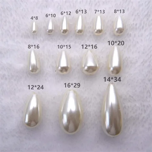 Miniatura 2 de Cuentas de perlas de imitación, cuentas de joyería de perlas de plástico blanco con agujero recto en forma de gota, cuentas de imitación de perlas
