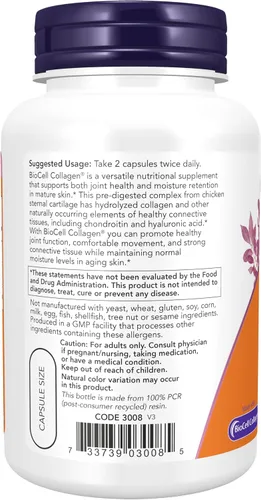 Miniatura 3 de NOW Foods Suplementos, BioCell Collagen® Colágeno Hidrolizado Tipo II, Validado Clínicamente, 120 Cápsulas Vegetales